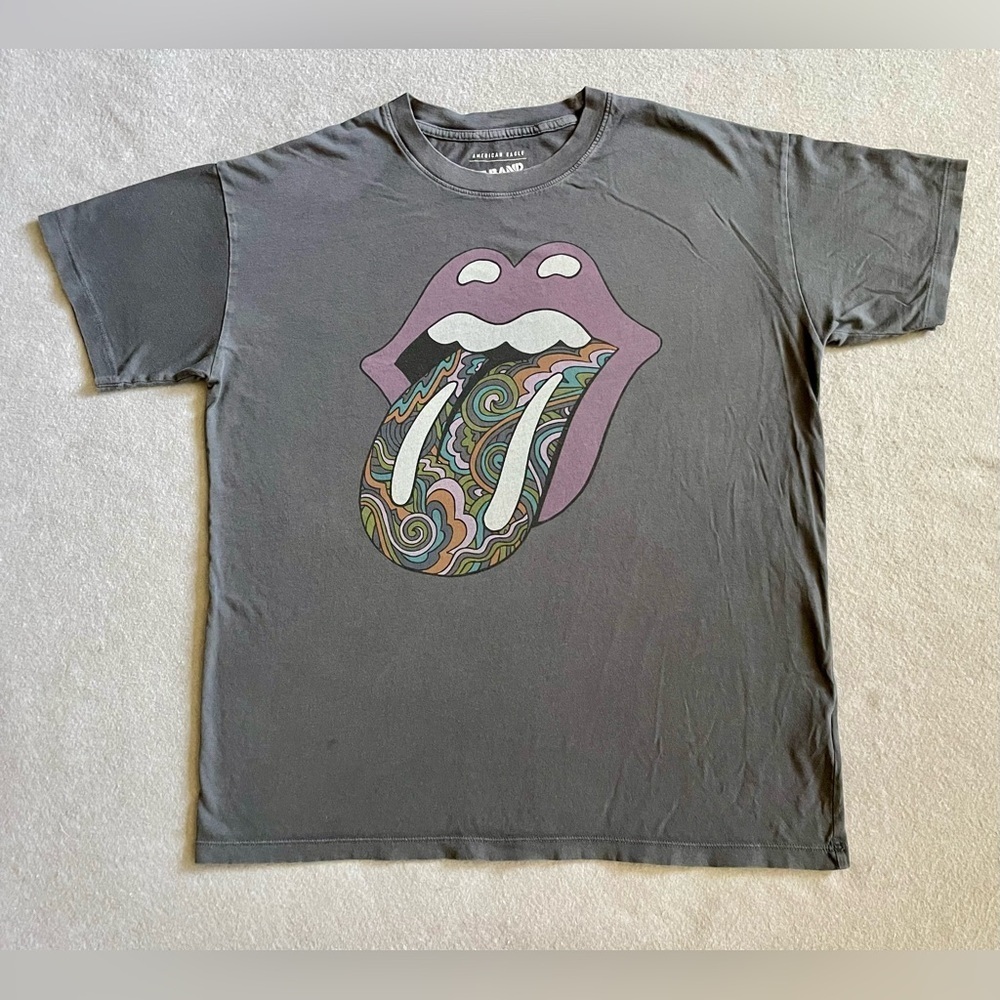 American Eagle Rolling Stones T-Shirt Gray XS Graphic Tongue Logo